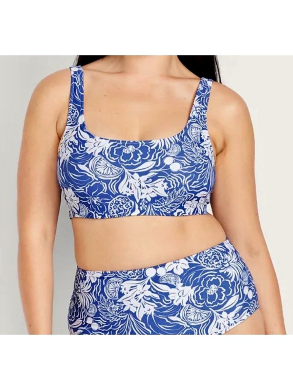 Old Navy Size Large Blue Floral Scoop-Neck Bikini Swim Top with High Waisted Bot